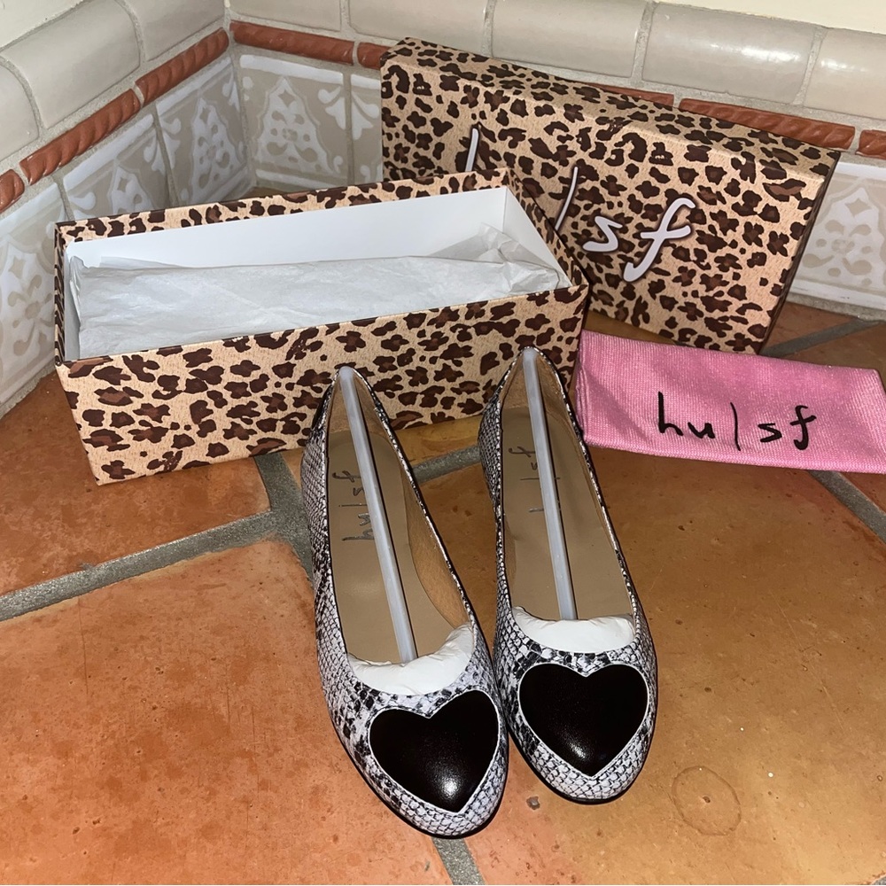 Fs/ny Black Heart Grey Leather Flats Designer Made in Spain